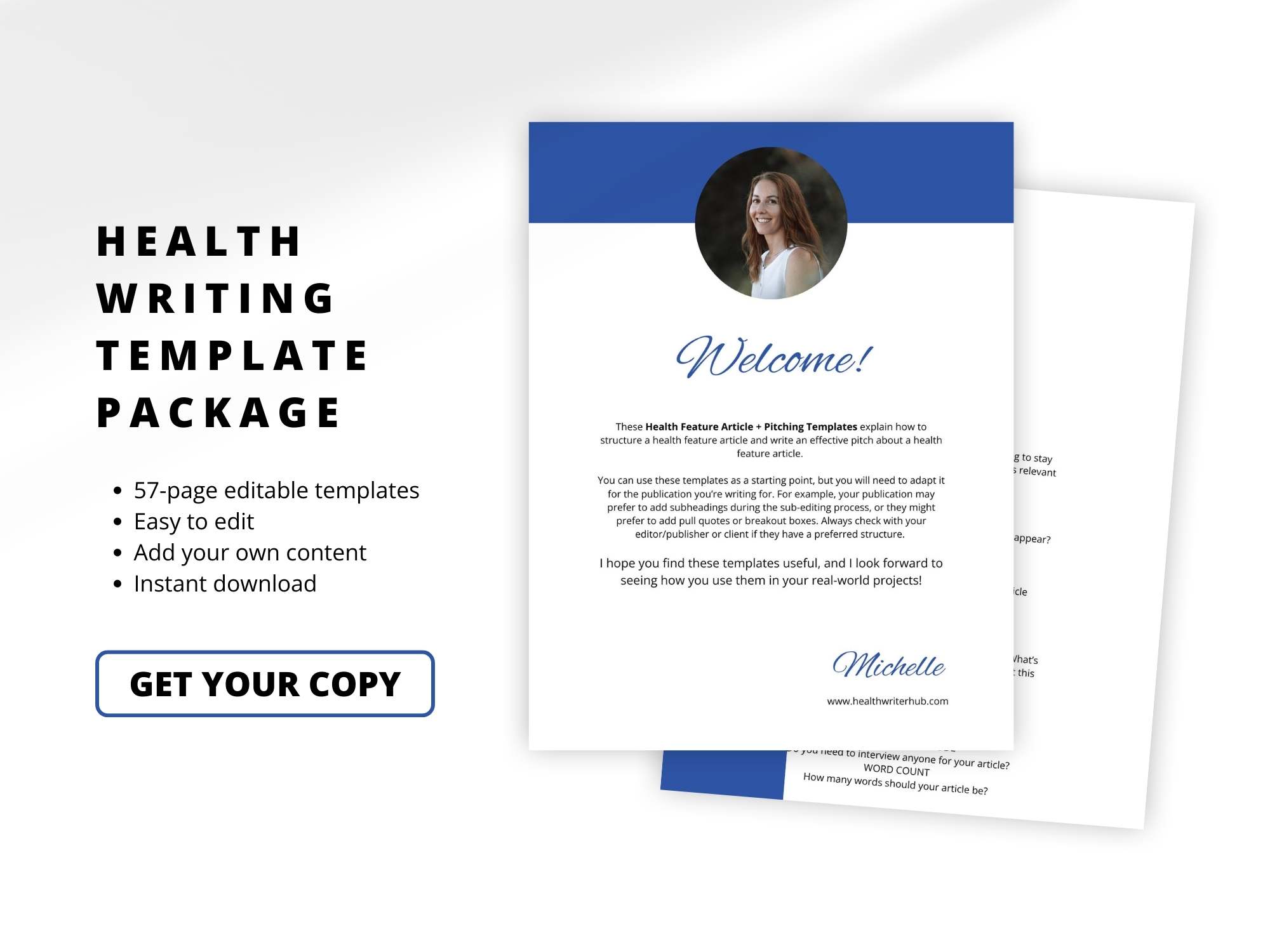 health writing template package