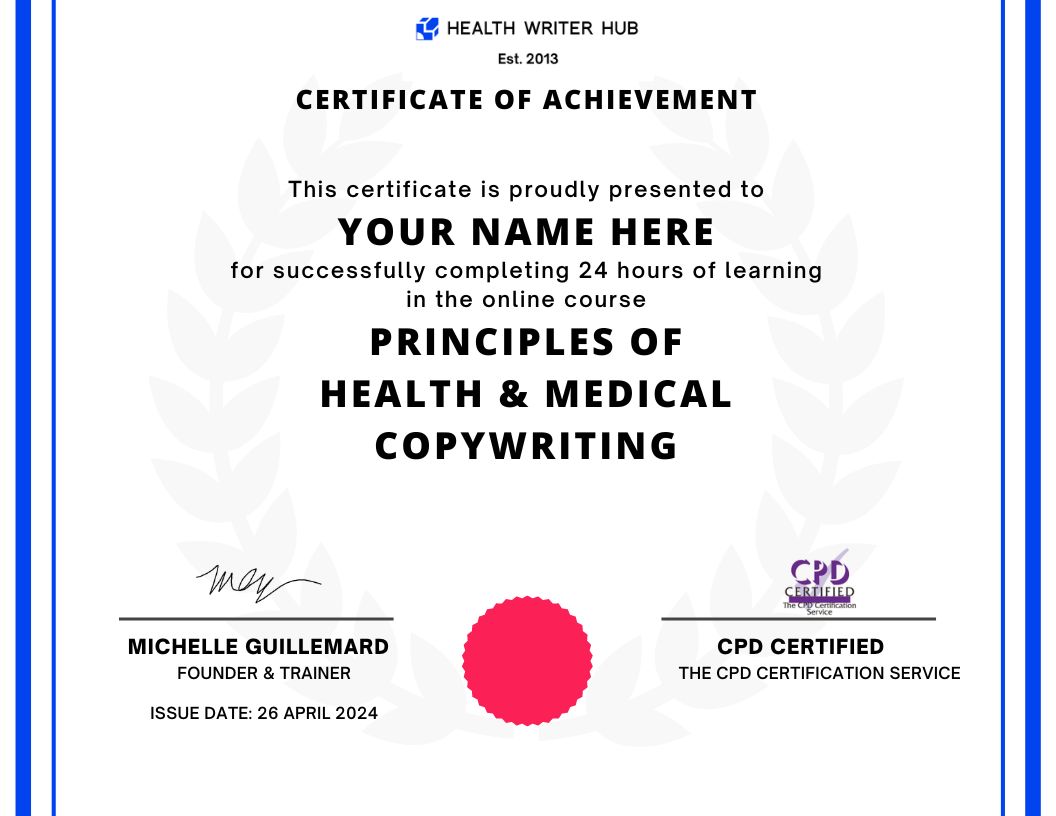 health copywriting certificate