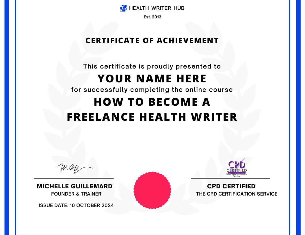 freelance medical writing course certificate