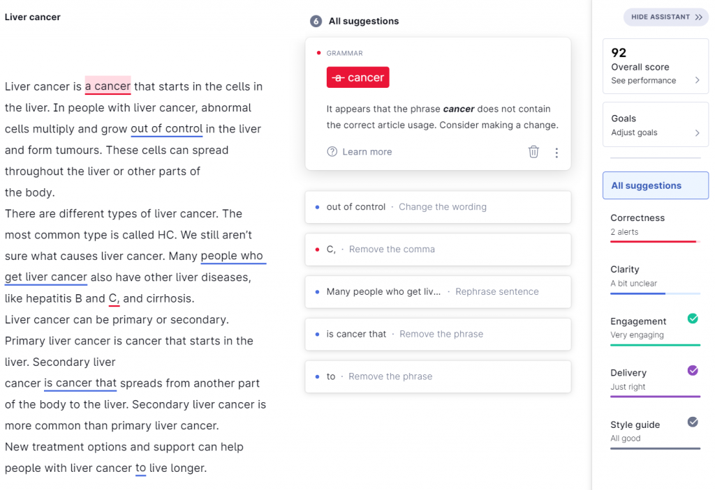 grammarly readability tool