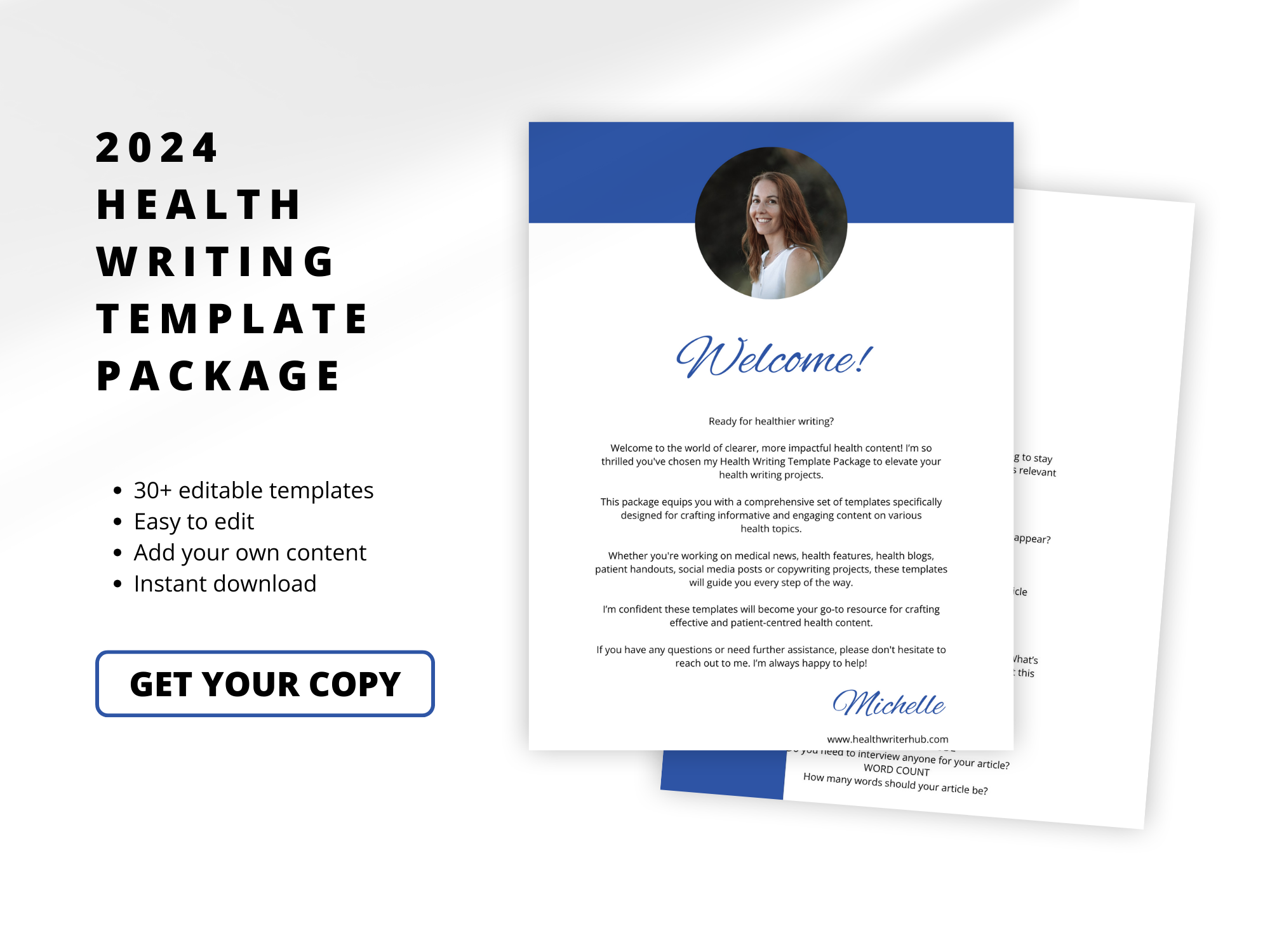 health writing template package